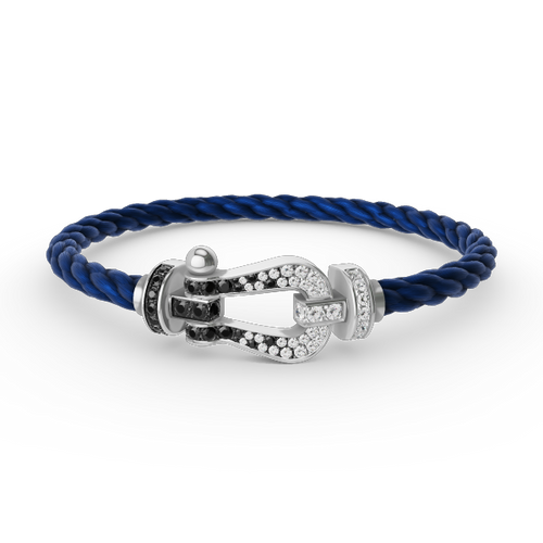[Riva Jewelry]フォースラージホースシューブラック＆ホワイトダイヤモンドブレスレット - ホワイトゴールド