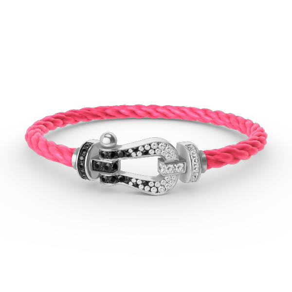 [Riva Jewelry]フォースラージホースシューブラック＆ホワイトダイヤモンドブレスレット - ホワイトゴールド