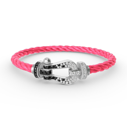 [Riva Jewelry]フォースラージホースシューブラック＆ホワイトダイヤモンドブレスレット - ホワイトゴールド