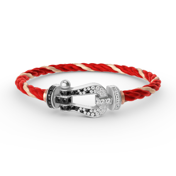 [Riva Jewelry]フォースラージホースシューブラック＆ホワイトダイヤモンドブレスレット - ホワイトゴールド