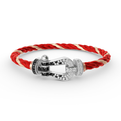 [Riva Jewelry]フォースラージホースシューブラック＆ホワイトダイヤモンドブレスレット - ホワイトゴールド