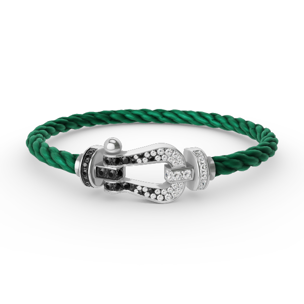 [Riva Jewelry]フォースラージホースシューブラック＆ホワイトダイヤモンドブレスレット - ホワイトゴールド