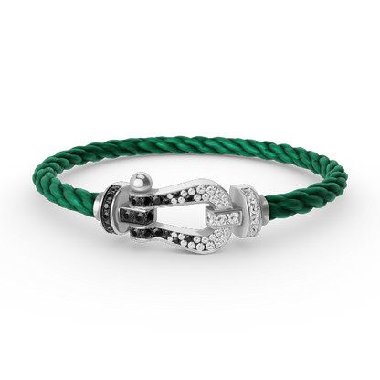 [Riva Jewelry]フォースラージホースシューブラック＆ホワイトダイヤモンドブレスレット - ホワイトゴールド