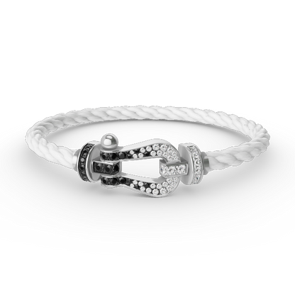[Riva Jewelry]フォースラージホースシューブラック＆ホワイトダイヤモンドブレスレット - ホワイトゴールド