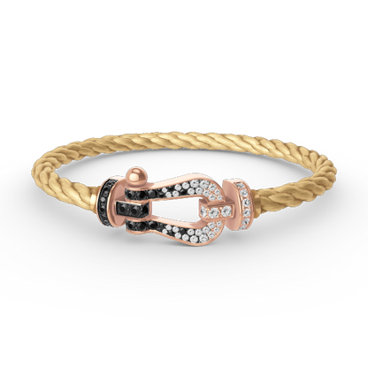[Riva Jewelry]ARMBAND GROSSES HUFEISEN SCHWARZ-WEISSE DIAMANTEN - ROSÉGOLD