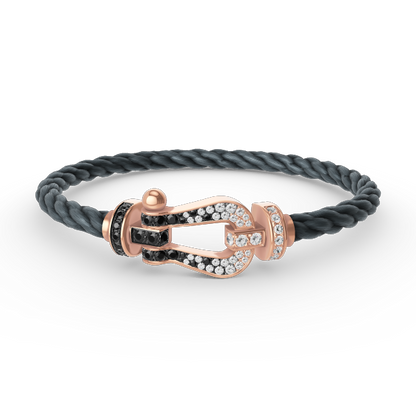[Riva Jewelry]ARMBAND GROSSES HUFEISEN SCHWARZ-WEISSE DIAMANTEN - ROSÉGOLD
