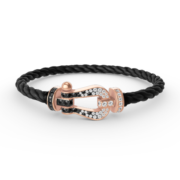 [Riva Jewelry]ARMBAND GROSSES HUFEISEN SCHWARZ-WEISSE DIAMANTEN - ROSÉGOLD