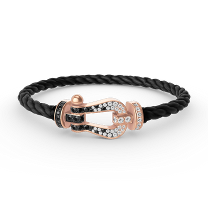 [Riva Jewelry]ARMBAND GROSSES HUFEISEN SCHWARZ-WEISSE DIAMANTEN - ROSÉGOLD