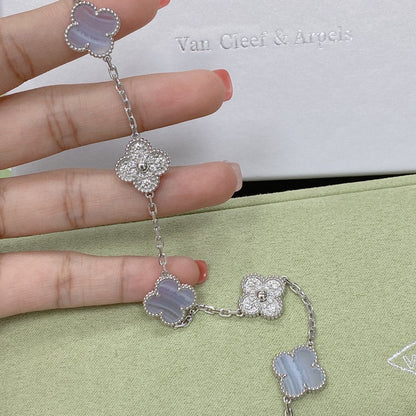 [Riva Jewelry]ラッキー クローバー 5モチーフ ブレスレット - パープルカルセドニー コレクション