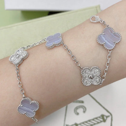 [Riva Jewelry]ラッキー クローバー 5モチーフ ブレスレット - パープルカルセドニー コレクション