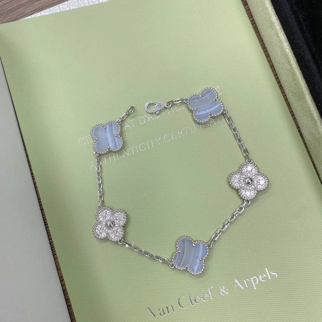 [Riva Jewelry]ラッキー クローバー 5モチーフ ブレスレット - パープルカルセドニー コレクション