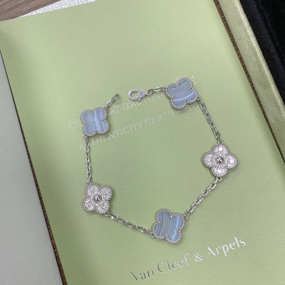 [Riva Jewelry]ラッキー クローバー 5モチーフ ブレスレット - パープルカルセドニー コレクション