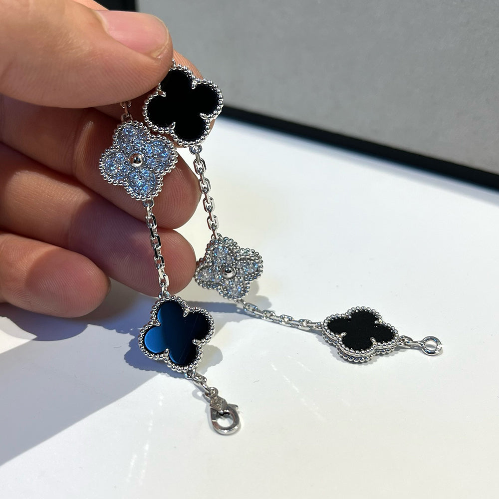 [Riva Schmuck]Glückskleeblatt-Armband mit 5 Motiven - SCHWARZE ONYX-KOLLEKTION