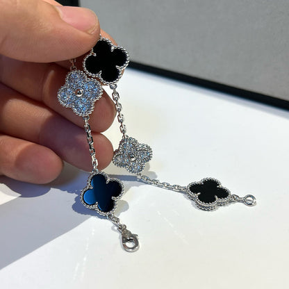 [Riva Schmuck]Glückskleeblatt-Armband mit 5 Motiven - SCHWARZE ONYX-KOLLEKTION
