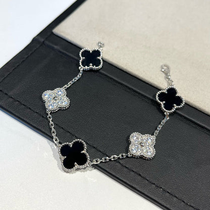[Riva Schmuck]Glückskleeblatt-Armband mit 5 Motiven - SCHWARZE ONYX-KOLLEKTION