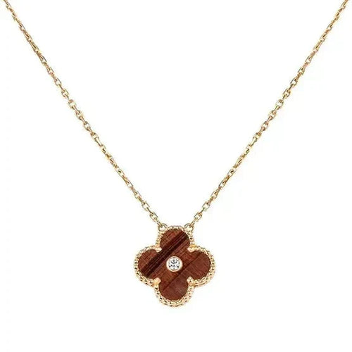 [Riva Jewelry ]CLOVER 15MM DIAMOND AND YELLOW TIGER'S EYE AGATE necklace