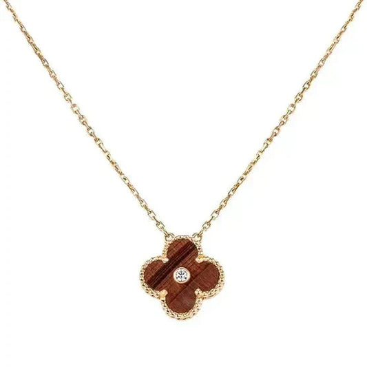 [Riva Jewelry ]CLOVER 15MM DIAMOND AND YELLOW TIGER'S EYE AGATE necklace