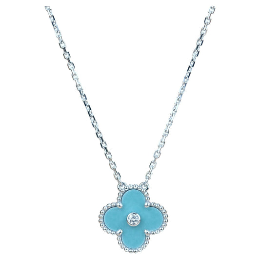 [Riva Jewelry ]CLOVER 15MM DIAMOND SVRES PORCELAIN  NECKLACE SILVER