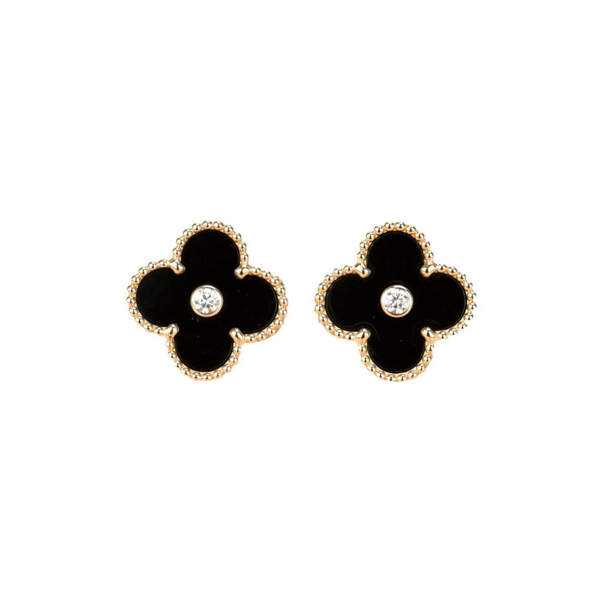 [Riva Jewelry ]CLOVER MEDIUM 1 MOTIFS ONYX DIAMOND EARRINGS