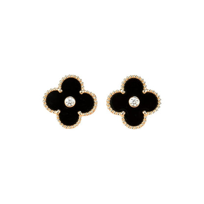 [Riva Jewelry ]CLOVER MEDIUM 1 MOTIFS ONYX DIAMOND EARRINGS