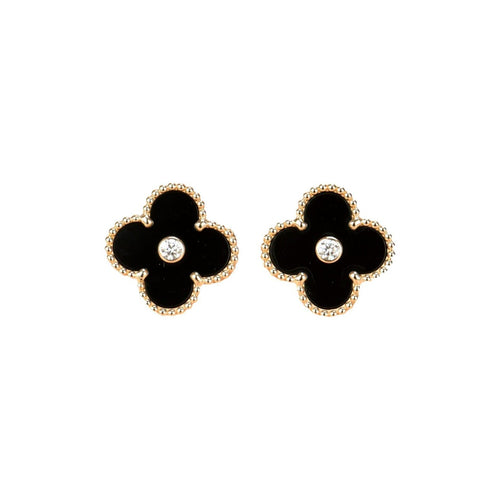 [Riva Jewelry ]CLOVER MEDIUM 1 MOTIFS ONYX DIAMOND EARRINGS