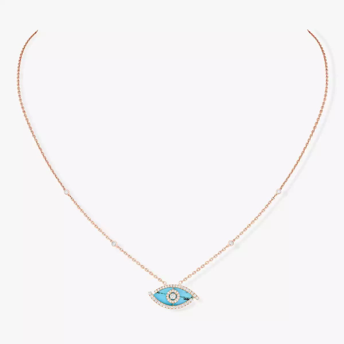 [Riva Jewelry]Lucky Eye Diamond Necklace in Rose Gold and Turquoise