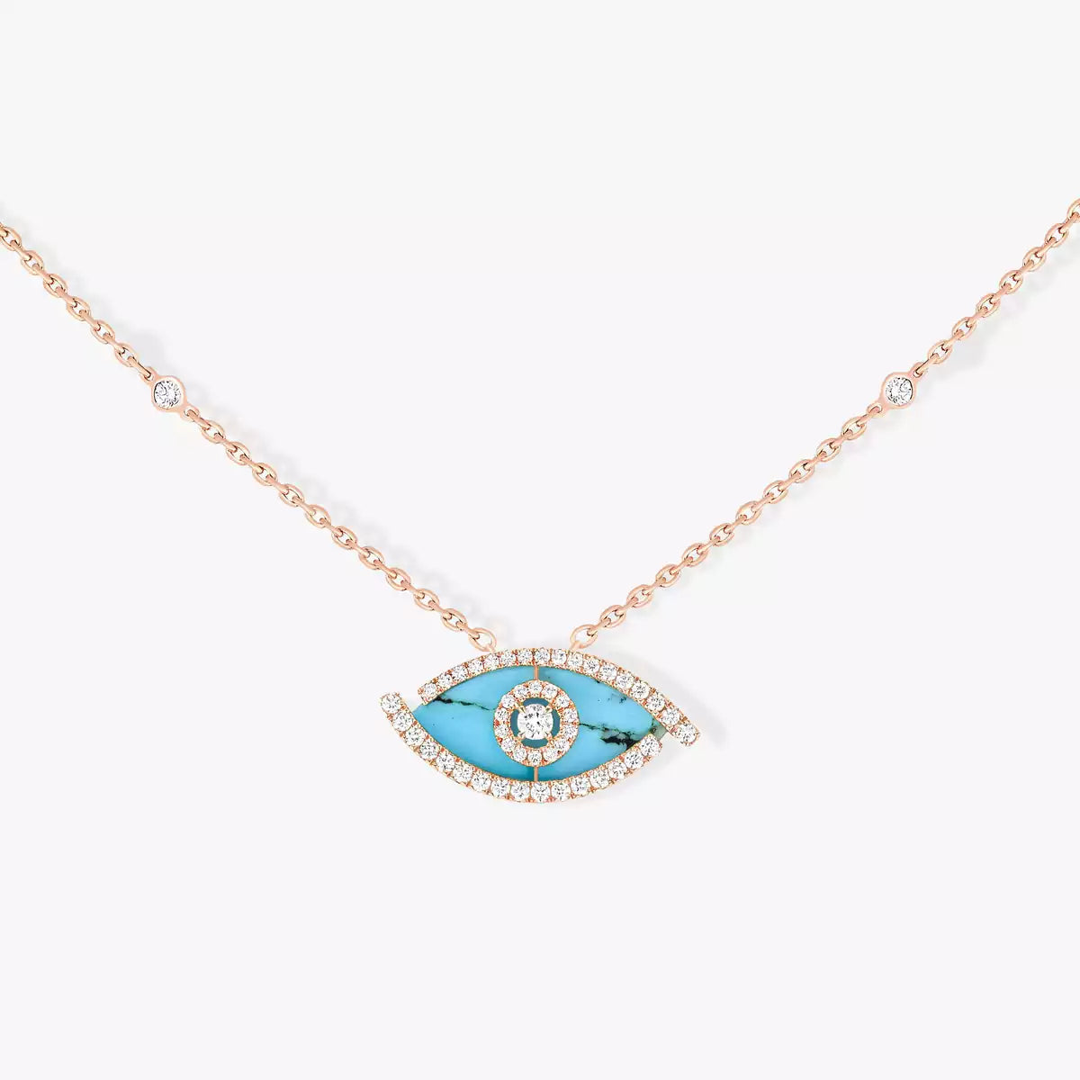 [Riva Jewelry]Lucky Eye Diamond Necklace in Rose Gold and Turquoise