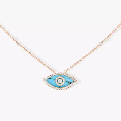 [Riva Jewelry]Lucky Eye Diamond Necklace in Rose Gold and Turquoise