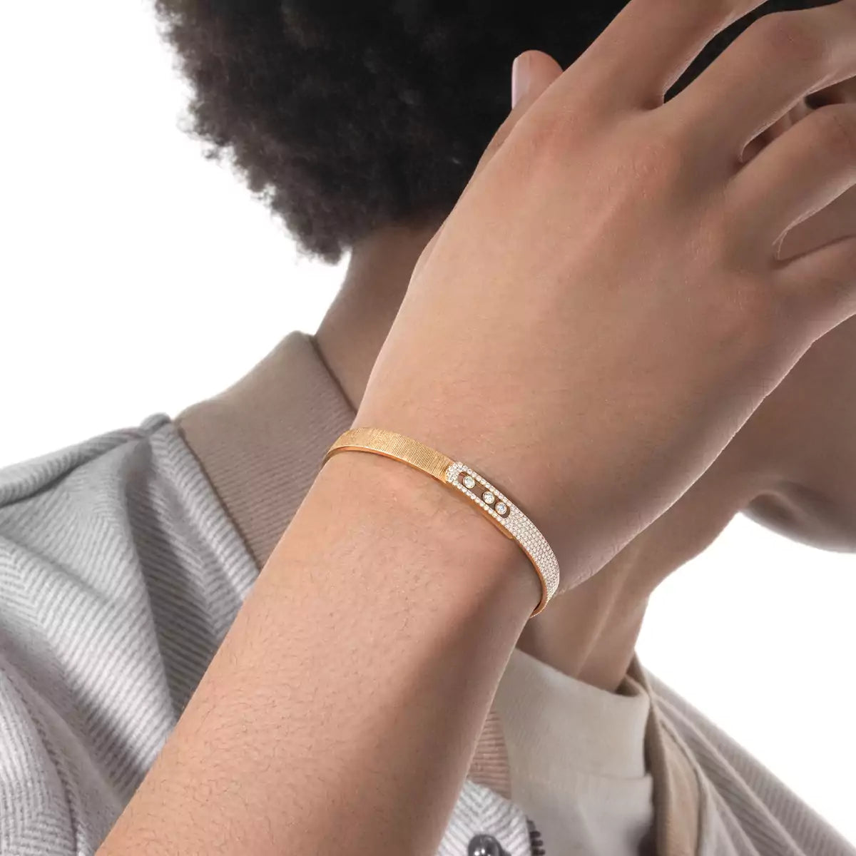 [Riva Jewelry]ムーブ ノア シズレ ハーフパヴェ ダイヤモンド バングル ブレスレット