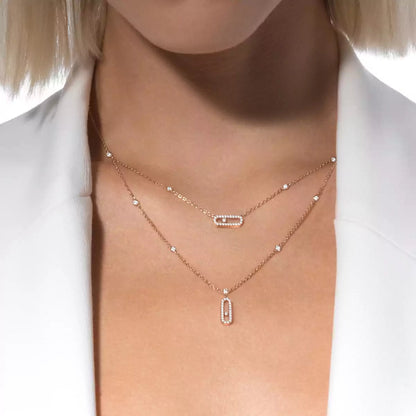 [Riva Jewelry]2 Rows Rose Gold Diamond Pave_ Necklace Move Uno