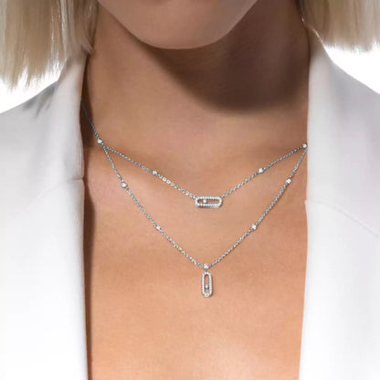 [Riva Jewelry]2 Rows Rose Gold Diamond Pave_ Necklace Move Uno