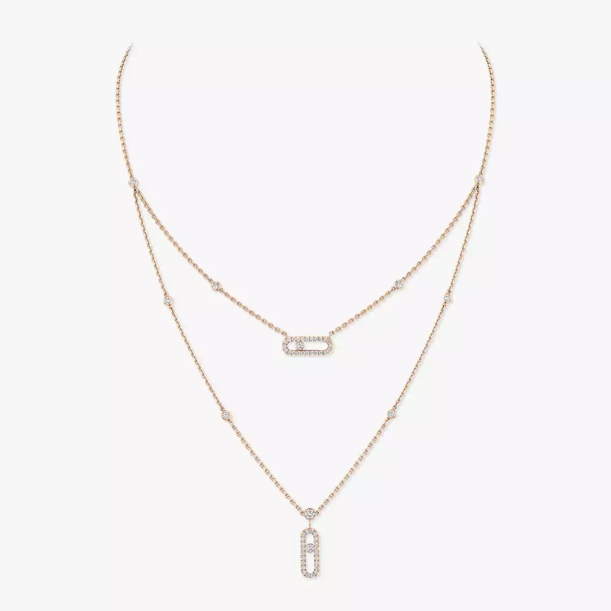 [Riva Jewelry]2 Rows Rose Gold Diamond Pave_ Necklace Move Uno