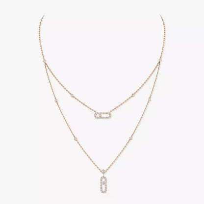 [Riva Jewelry]2 Rows Rose Gold Diamond Pave_ Necklace Move Uno