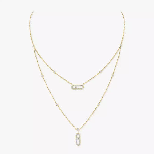 [Riva Jewelry]2 Rows Rose Gold Diamond Pave_ Necklace Move Uno