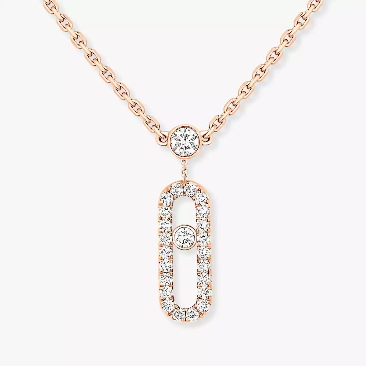 [Riva Jewelry]2 Rows Rose Gold Diamond Pave_ Necklace Move Uno