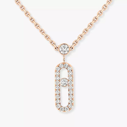 [Riva Jewelry]2 Rows Rose Gold Diamond Pave_ Necklace Move Uno
