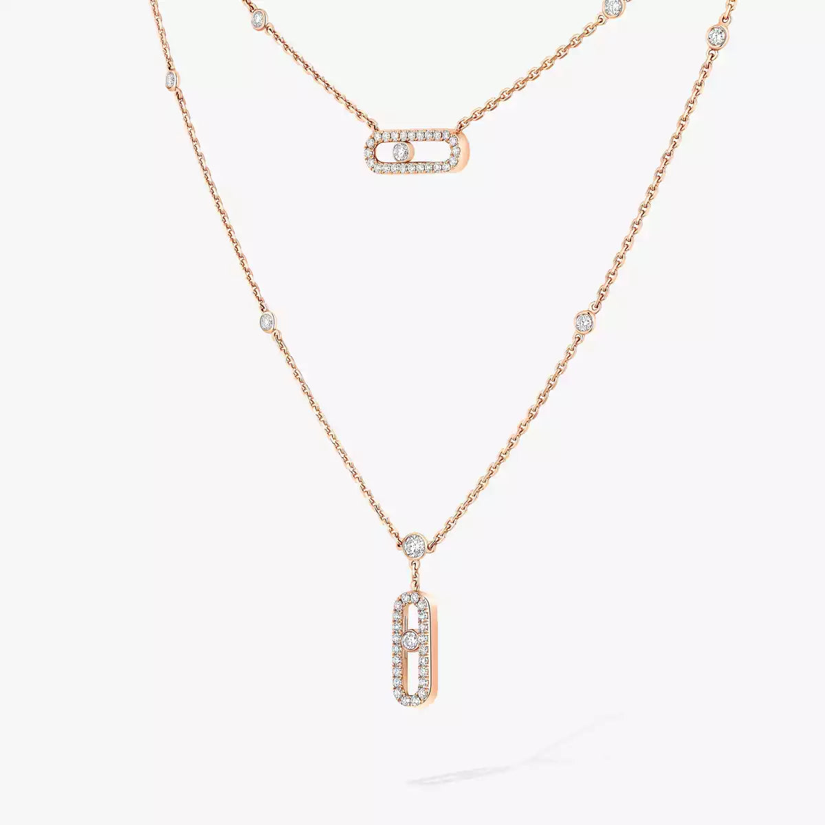 [Riva Jewelry]2 Rows Rose Gold Diamond Pave_ Necklace Move Uno