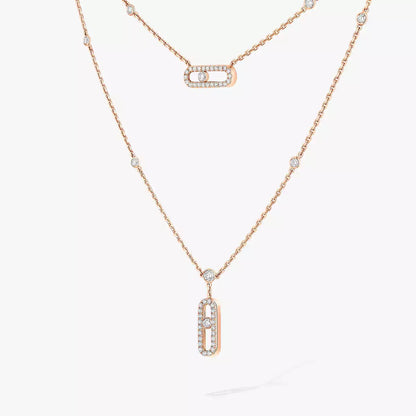 [Riva Jewelry]2 Rows Rose Gold Diamond Pave_ Necklace Move Uno