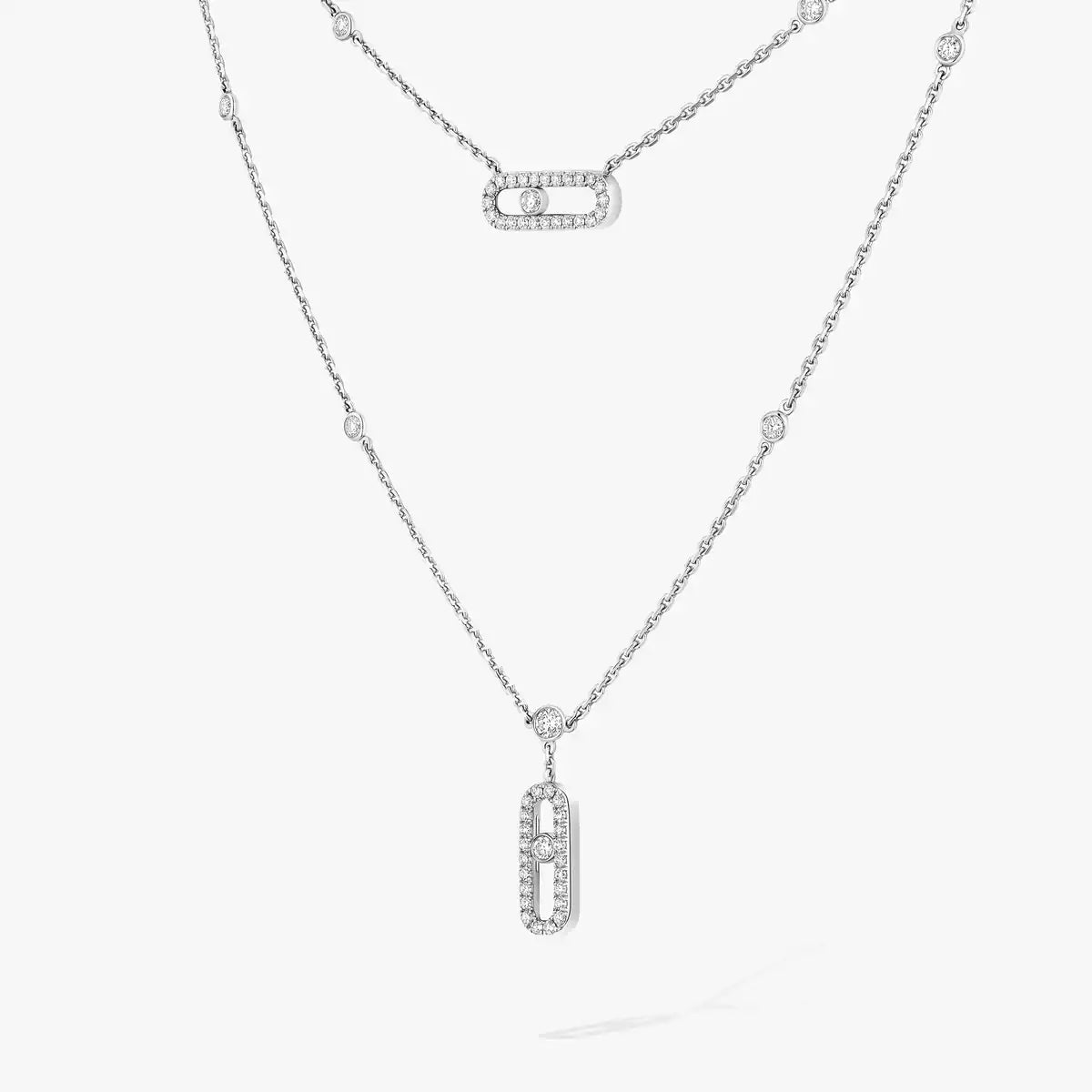 [Riva Jewelry]2 Rows Rose Gold Diamond Pave_ Necklace Move Uno