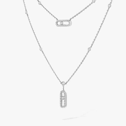 [Riva Jewelry]2 Rows Rose Gold Diamond Pave_ Necklace Move Uno