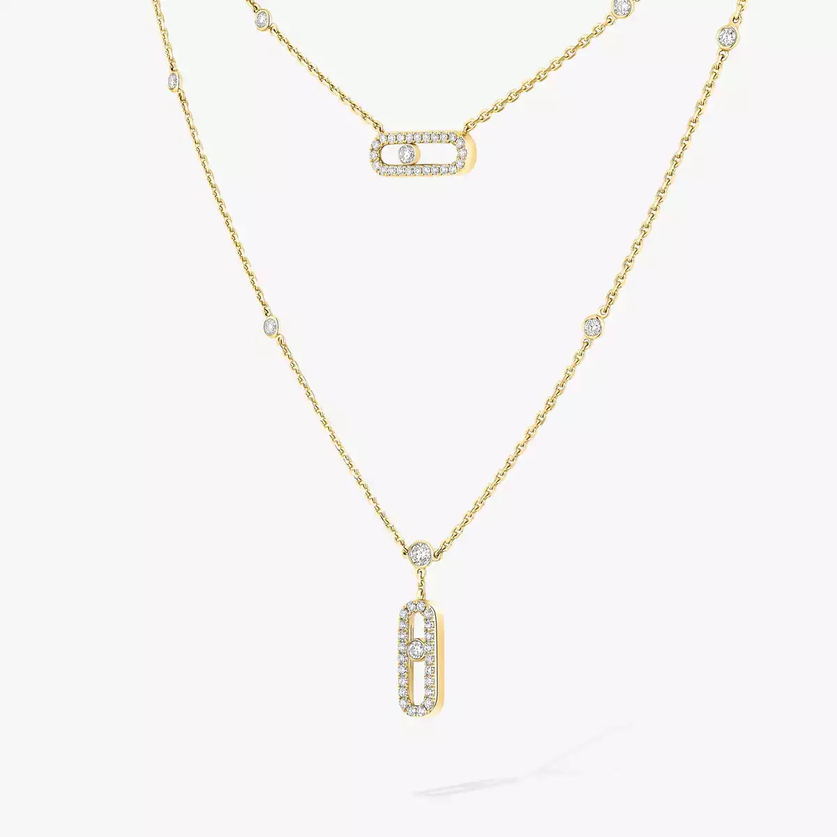 [Riva Jewelry]2 Rows Rose Gold Diamond Pave_ Necklace Move Uno