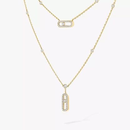 [Riva Jewelry]2 Rows Rose Gold Diamond Pave_ Necklace Move Uno