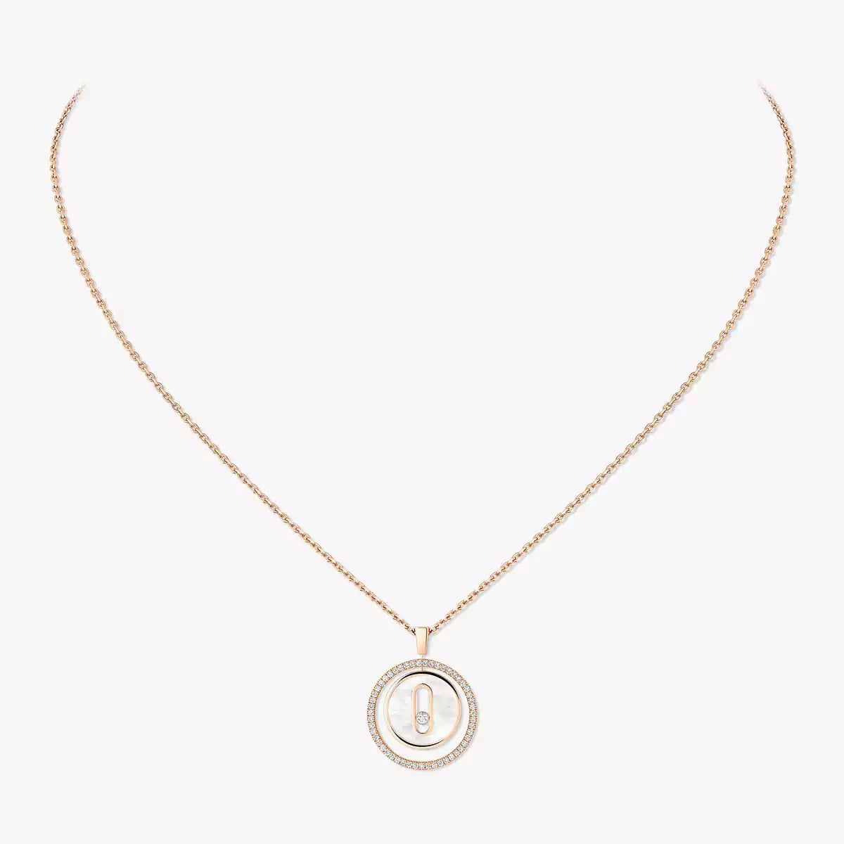 [Riva Jewelry]Lucky Move Diamond Necklace in Rose Gold and White Mother-of-Pearl