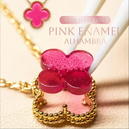 [Riva  Jewelry] NEW CLOVER 15MM PINK ENAMEL NECKLACE