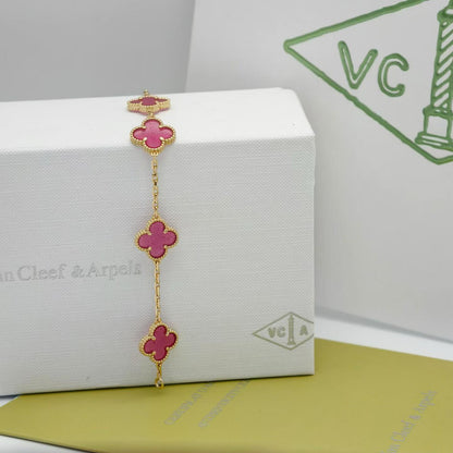 [Riva  Jewelry]NEW CLOVER 5 MOTIFS PINK ENAMEL BRACELET