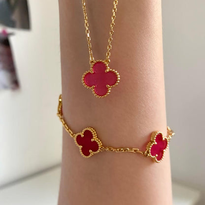 [Riva  Jewelry] NEW CLOVER 15MM PINK ENAMEL NECKLACE