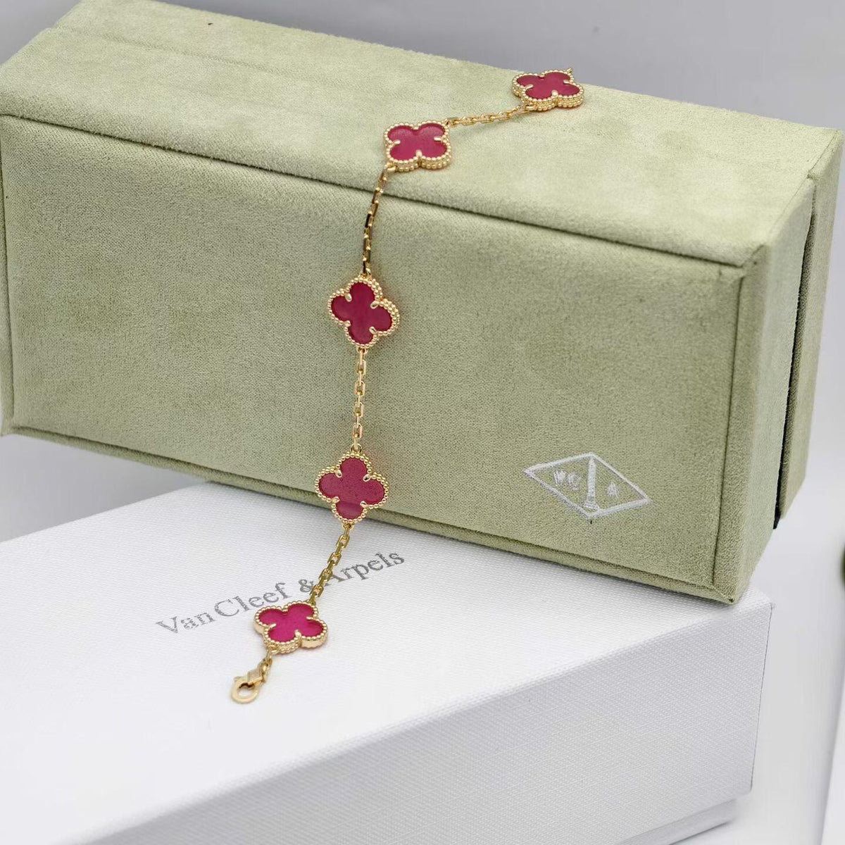 [Riva  Jewelry]NEW CLOVER 5 MOTIFS PINK ENAMEL BRACELET