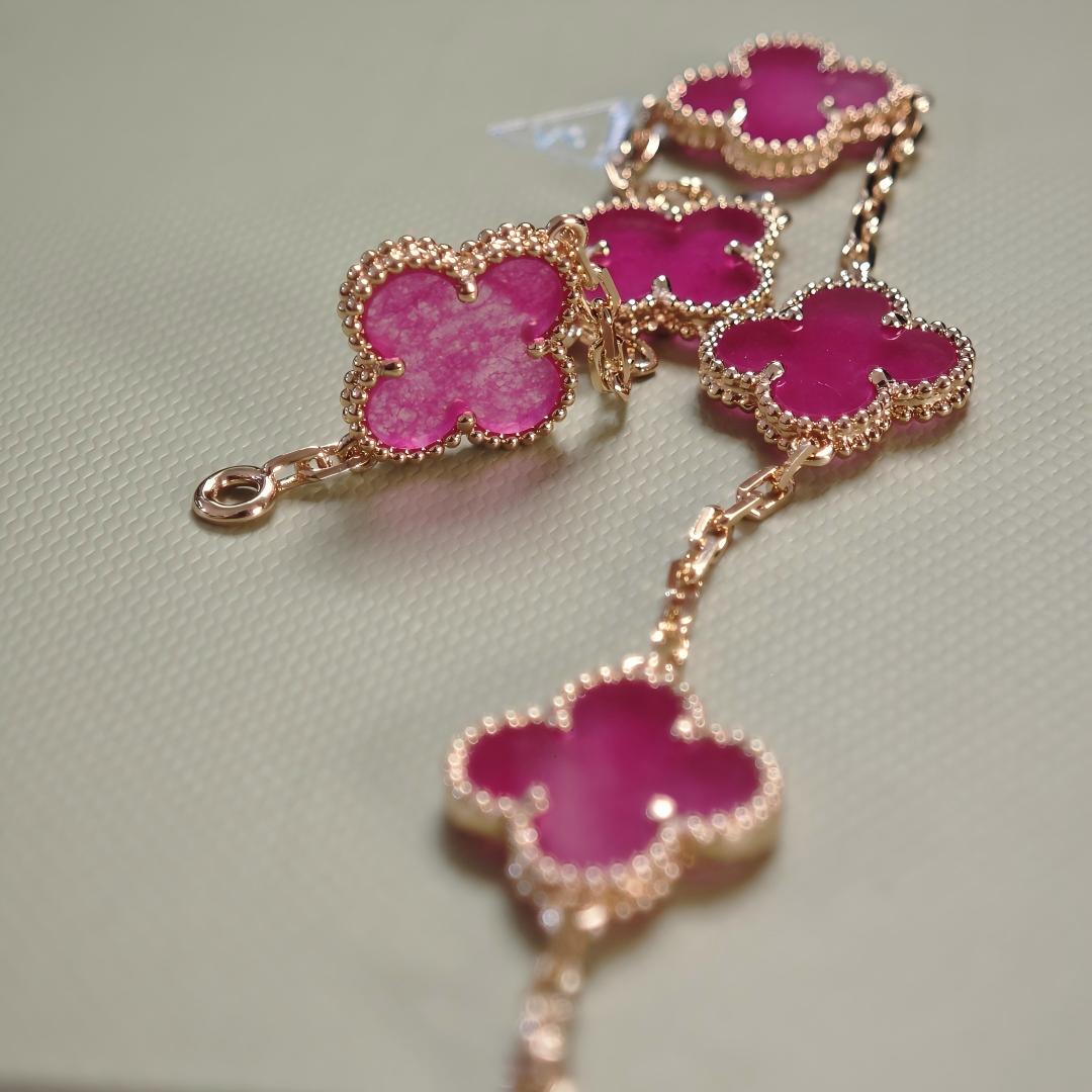 [Riva  Jewelry]NEW CLOVER 5 MOTIFS PINK ENAMEL BRACELET