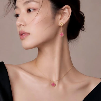 [Riva  Jewelry] NEW CLOVER 15MM PINK ENAMEL NECKLACE
