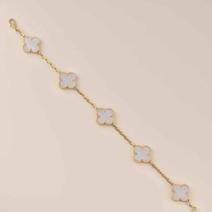 [Riva Jewelry ]CLOVER WHITE PEARL MOP 5 MOTIF BRACELET COLLECTION